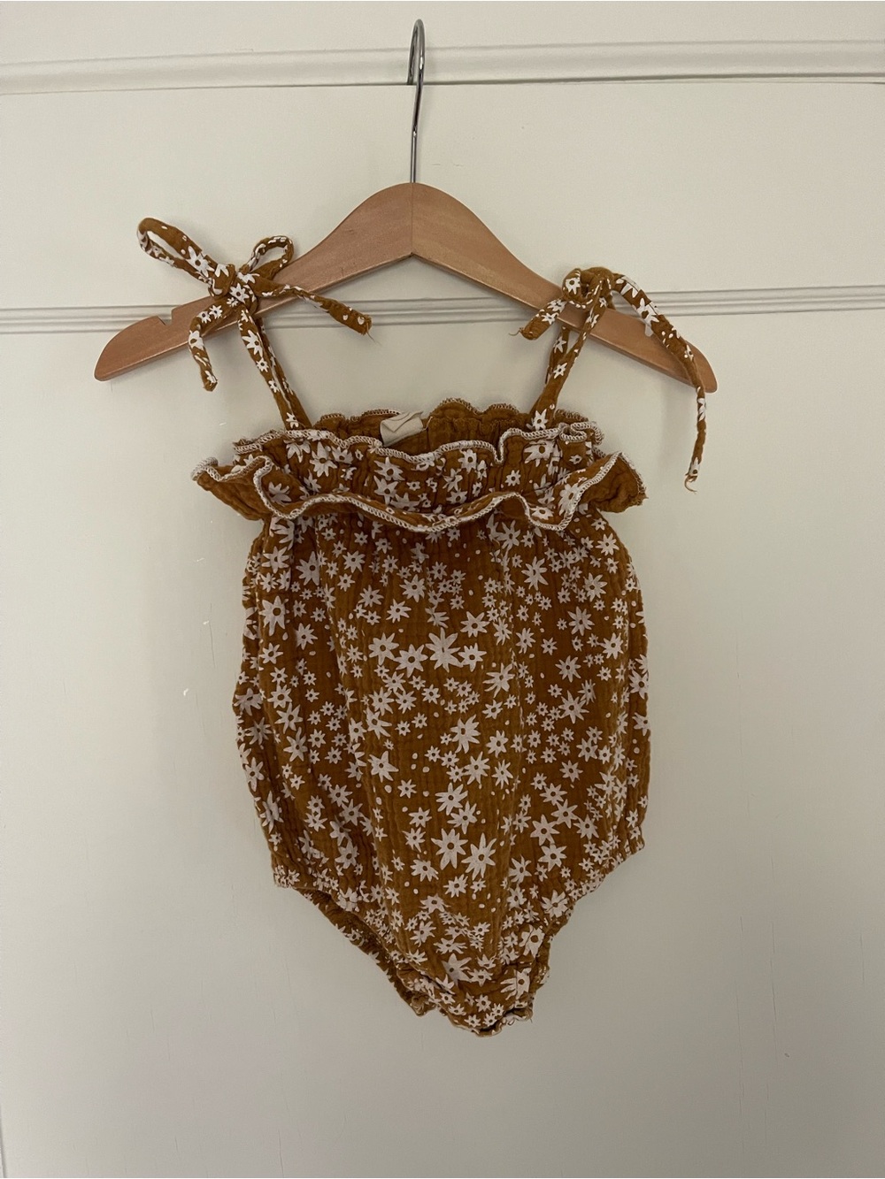 Rust Floral Tie-Shoulder Baby One-Piece Romper